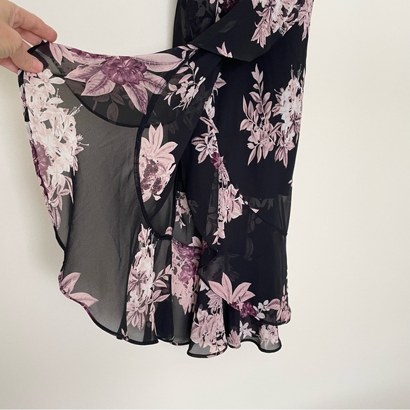 Le Château Y2K Dark Floral Fairy Babydoll Asymmetric Midi Dress Flowy XS Grunge - Picture 8 of 15